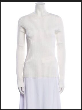 Anine Bing White Ribbed Cotton Crew Top